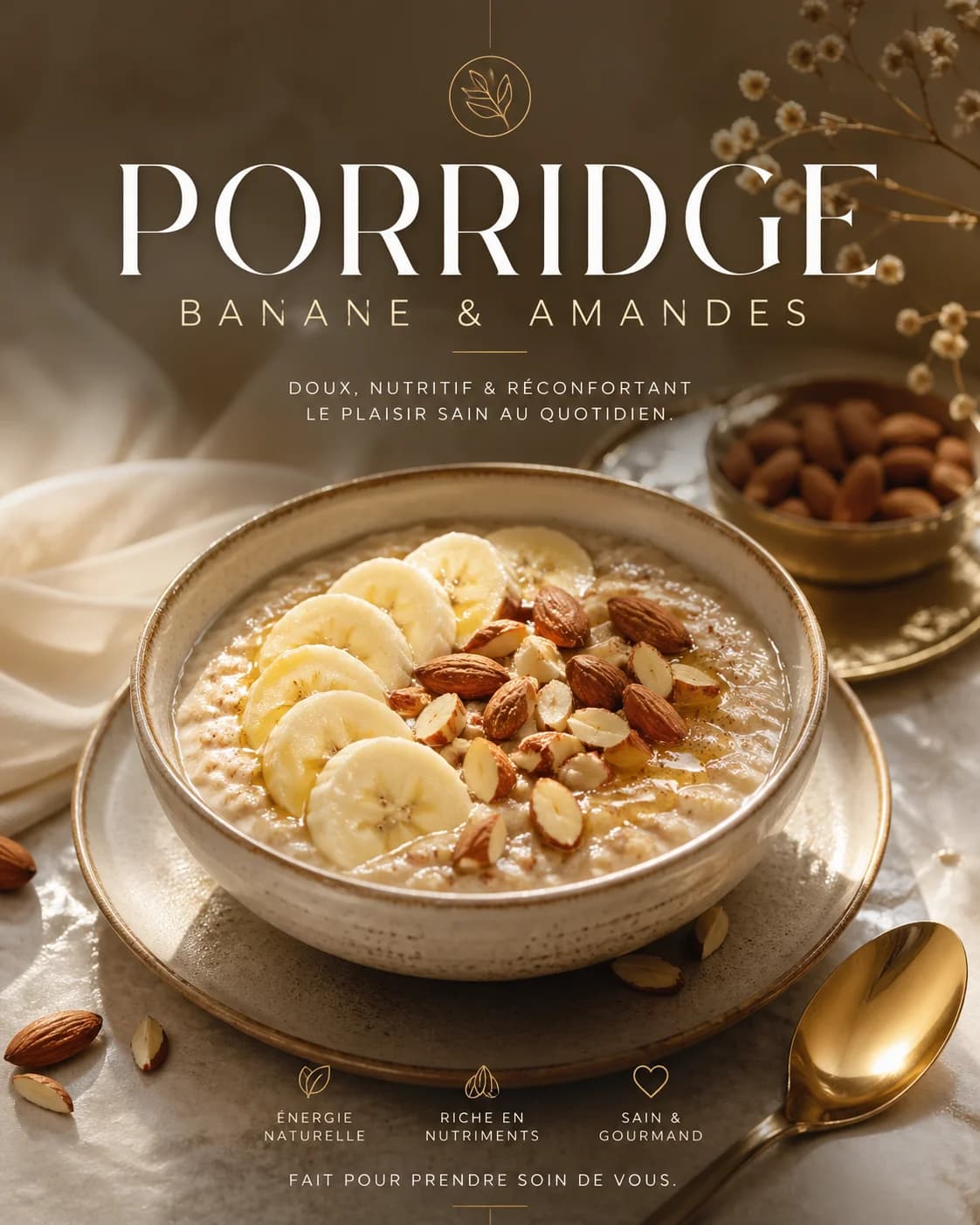 Porridge banane et amandes