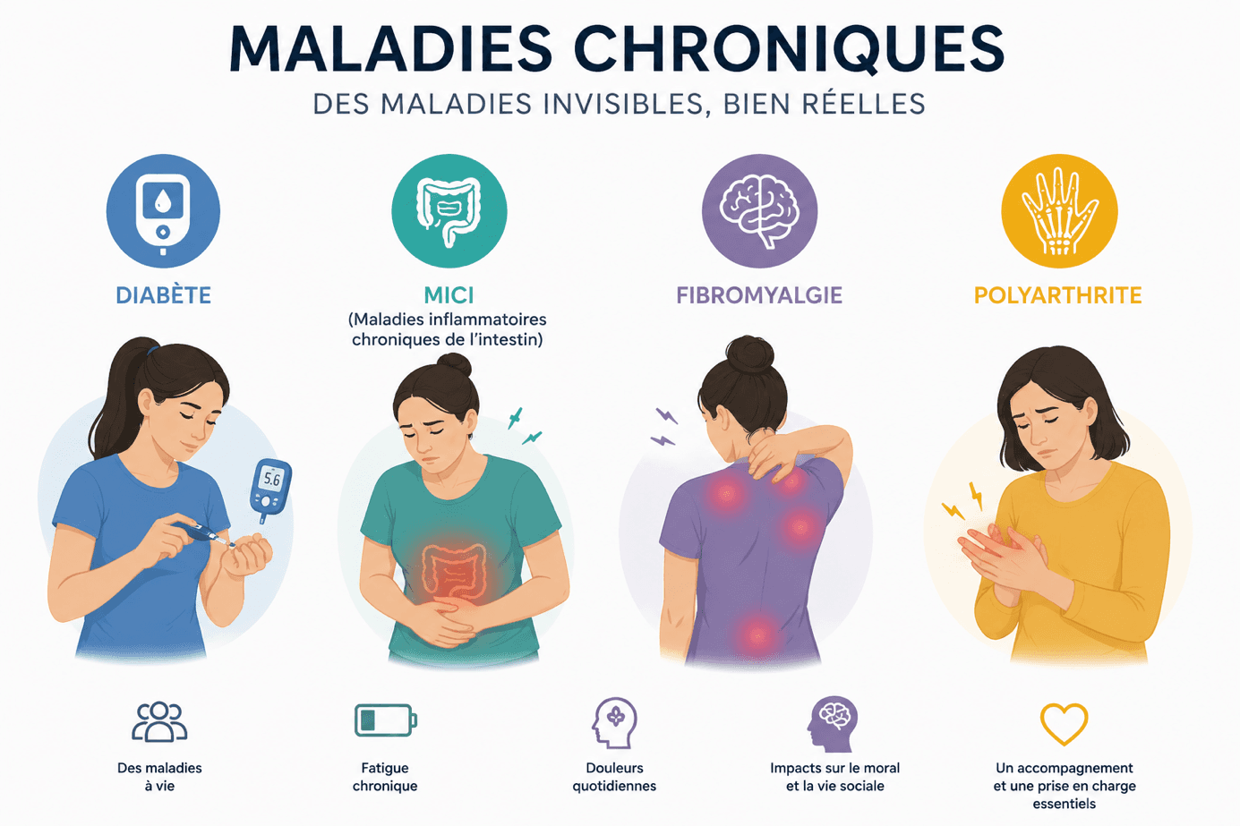 Illustration des maladies chroniques et de leurs symptômes